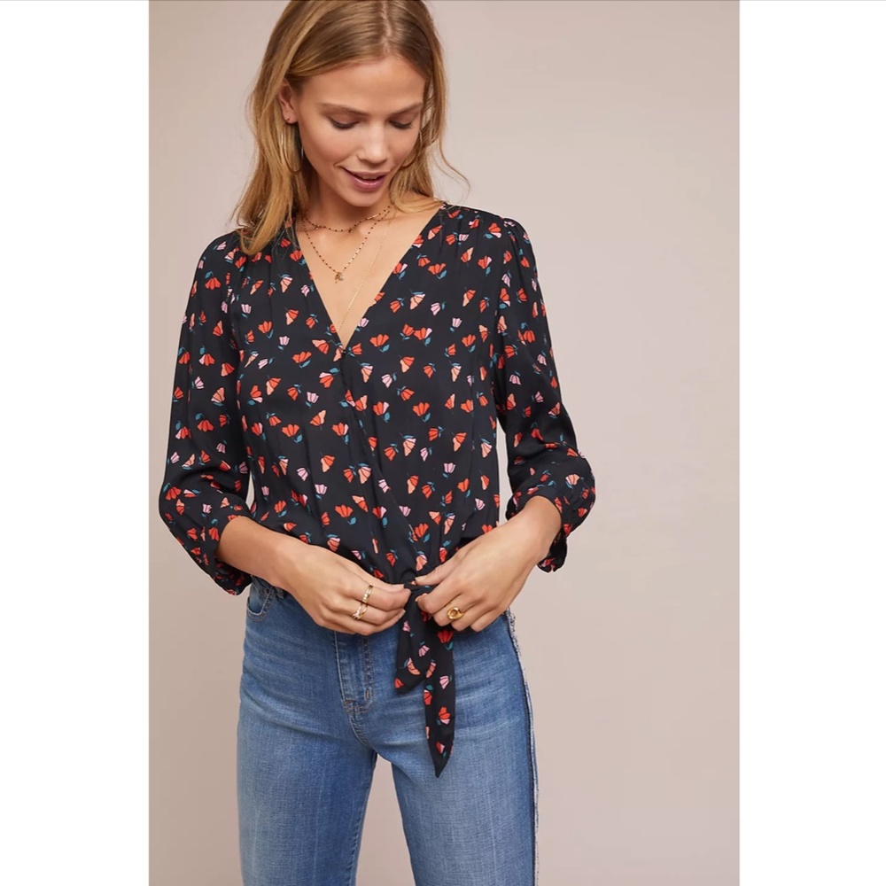 Anthropologie Rayla Blouse Velvet Graham Spencer Wrap Shirt Top Medium